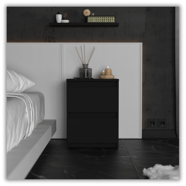 SORT NAGTSKAB 40CM 2 SKUFFER STOR HØJ NATGBORD NAKASTLIK LOFT