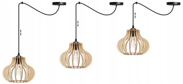 Hængende lampe, loftslysekrone, træ, LED lampeskærm