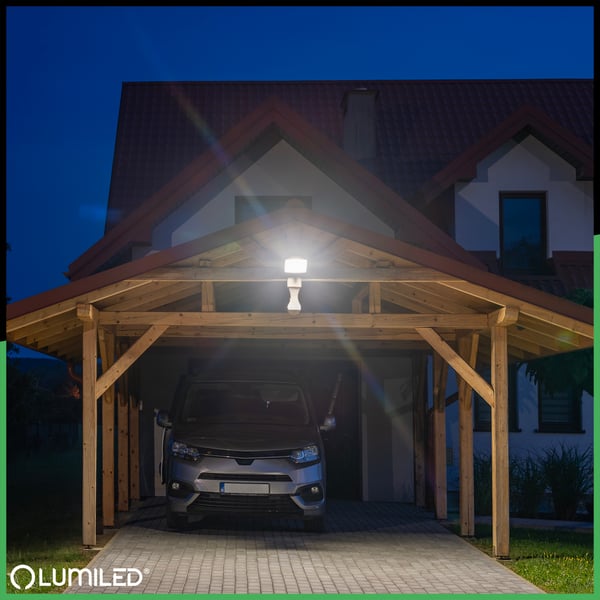 AZZLER LED-valonheittäjä 20W 2400lm 4000K IP44 Halogeeni ulkokäyttöön liikkeentunnistimella musta LUMILED