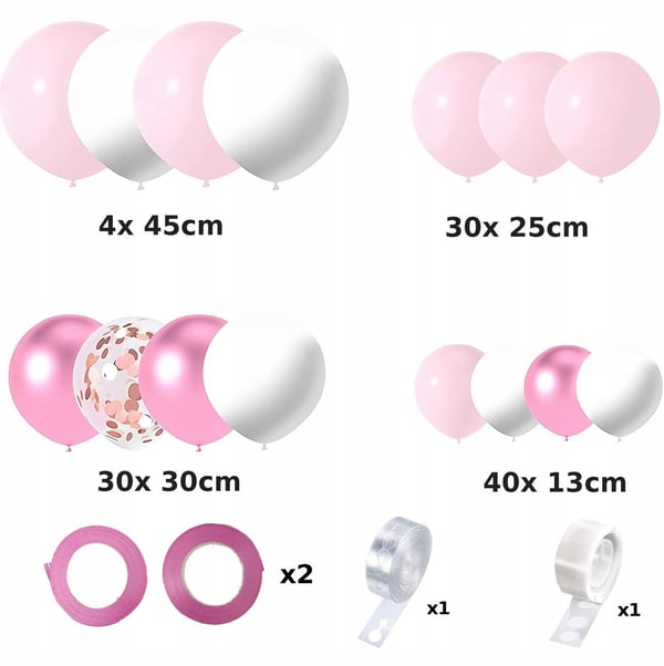 Girlandballoner til piger, babyshower, fødseldag, dåb, rosa, 107 stk
