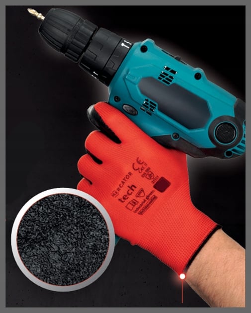 MERCATOR Tech røde og sorte latex arbejdshandsker - L - 1 par