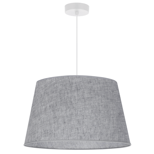 Hængelampe, linnedkegle, hvid, 1 flad, grå lampeskærm L04 44cm