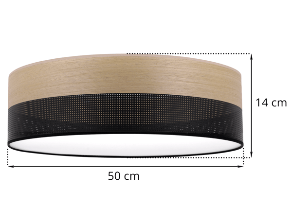 Loftlampe i træplexi, sort, 50 cm, gylden eg