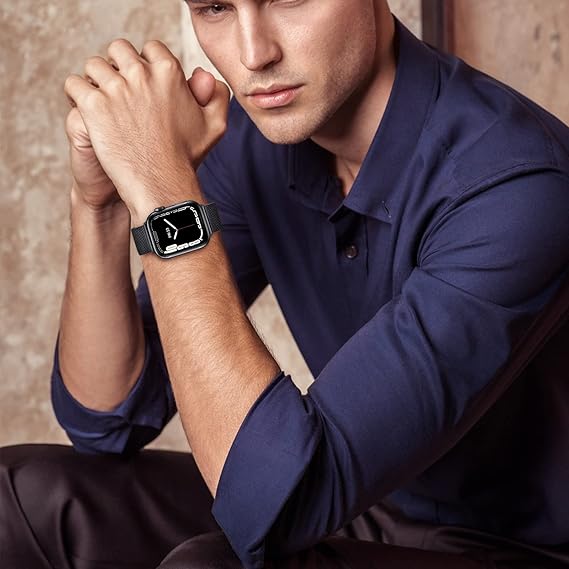 Apple Watch -ranneke 1/2/3/4/5/6/7/8/9/SE 38/40/41 mm Musta Teräs
