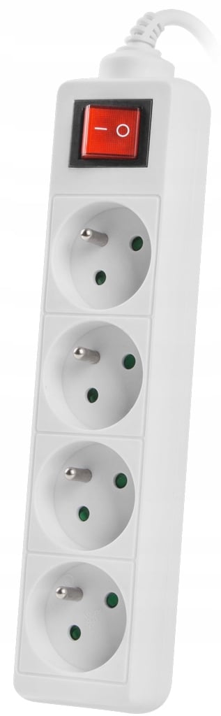 Lanberg forlængerskinne 1,5m hvid 4x 230V PL, med afbryder, kabel lavet af fuld kobber