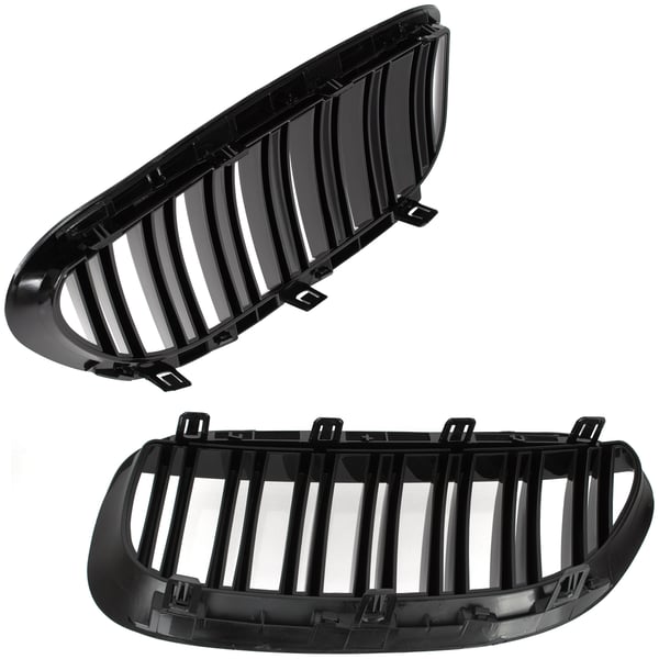 BMW 6 E63 / E64 04-10 galler mellan strålkastarna (njurarna) vänster + höger set SVARTA GLANSANDE DUBBELBAR