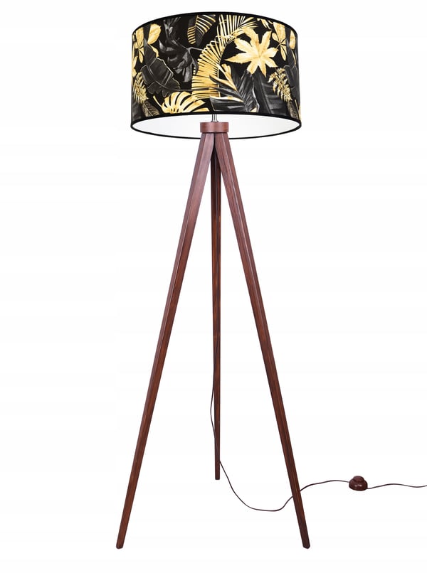 GULVLAMPE MED TRIPODSKÆRM GYLDNE BLOMSTER LED