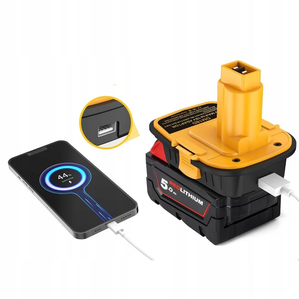 Dewalt DCB201 adapter för Dewalt och Milwaukee 18V batterier gul/svart
