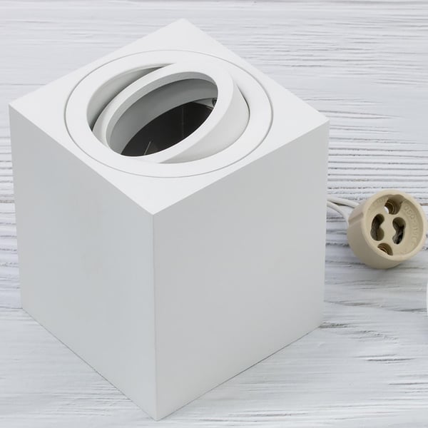 Pinta-asennettava halogeenilamppu, siirrettävä, GU10, neliönmuotoinen, valkoinen, 84 mm, AMAT-M LUMILED