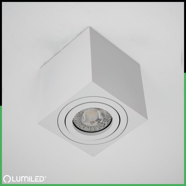 Pinta-asennettava halogeenilamppu, siirrettävä, GU10, neliönmuotoinen, valkoinen, 84 mm, AMAT-M LUMILED
