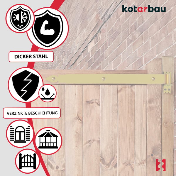 KOTARBAU® Gångjärn 600 mm guldförzinkat stål garagedörr paviljong