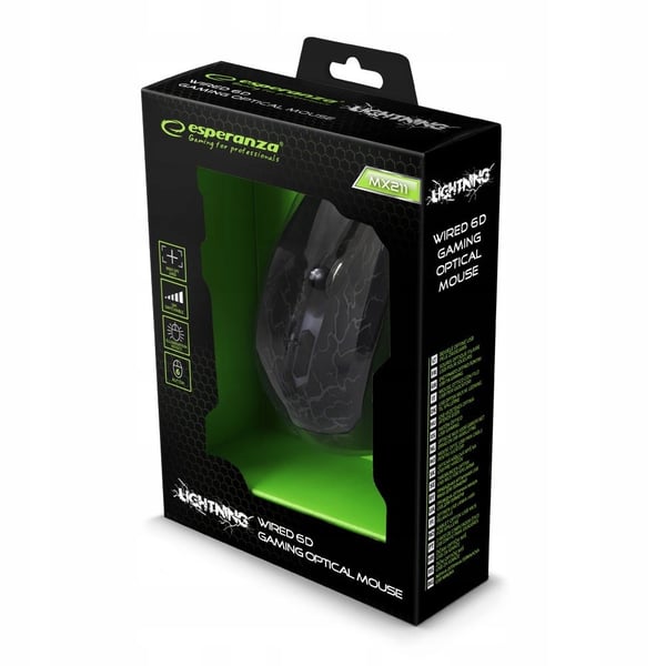 Esperanza MX211 Lightning Optisk Gaming 6D USB Kabelansluten Mus Svart