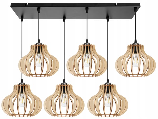 Hængende lampe, loftslysekrone, træ, LED lampeskærm