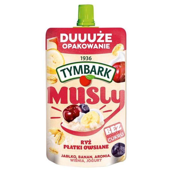 Tymbark Musly riisikaurapuuro omena-banaani-aronia-kirsikkajogurtti 170 g Tymbark Musly riisikaurapuuro omena-banaani-aronia-kirsikkajogurtti 170 g