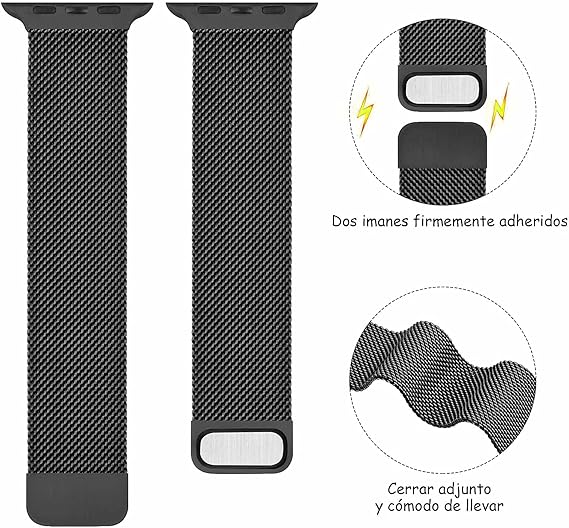 Apple Watch Rem 1/2/3/4/5/6/7/8/9/SE 38/40/41 mm Sort Stål