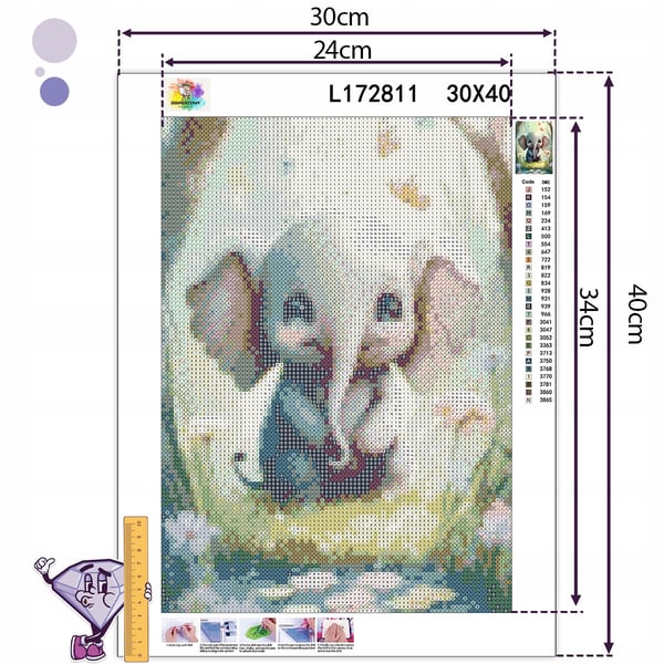 Ob_L_10 diamantmaleri 30x40 elefant