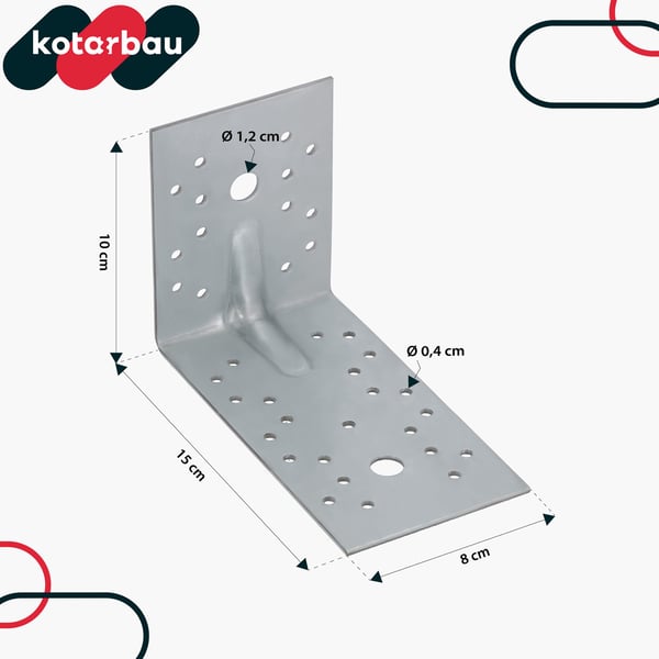 Kotarbau® Kirvesmiehen kulmakappale, teräsrakenteinen liitin, kohokuvioinnilla, ruostumaton teräs, 100x150x80 mm
