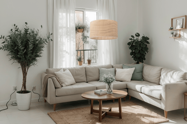 HVID RATTAN HÆNGELAMPE 1 FLAD RATTAN LAMPESKÆRM 35CM