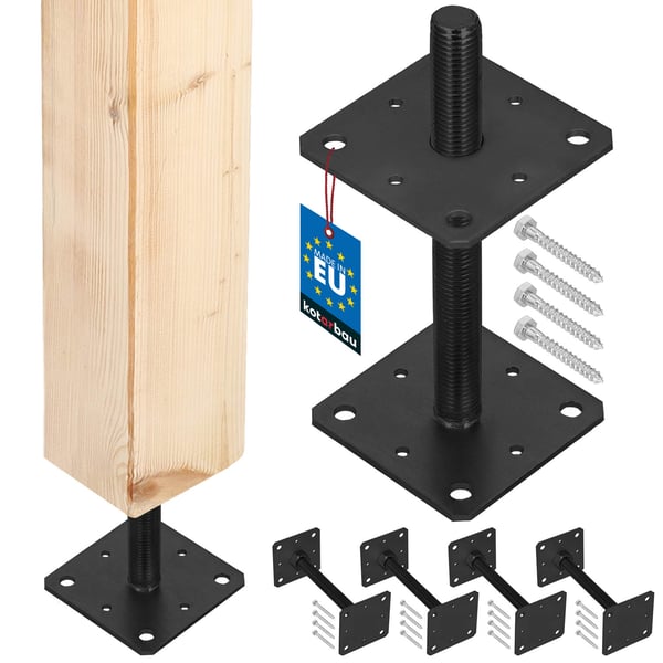 KOTARBAU® Justerbar stålskruvankare til stolper for pavilloner og skærme, gevind M24, antracit, 110 x 252 mm, 4-pak