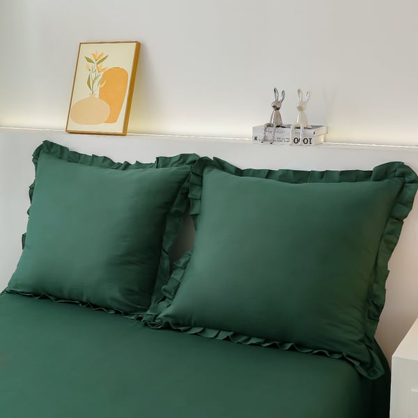 Premiumbomulls sängkläder 160x200 med grön volang