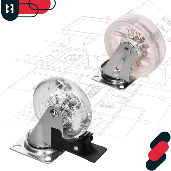 Kotarbau möbelhjul gummihjul med broms transparent 75 mm