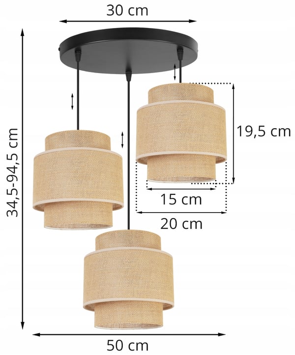 Hængende lampe, loftslysekrone, lampeskærm, boho juta