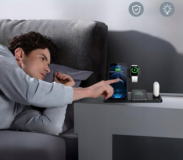 4-i-1 trådløs induktiv oplader til Apple 2x iPhone Watch AirPods QI