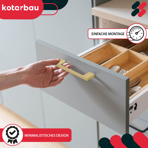 Kotarbau kökshandtag klassiskt modernt avlångt långt matt guld 148 mm avstånd 128 mm set om 2