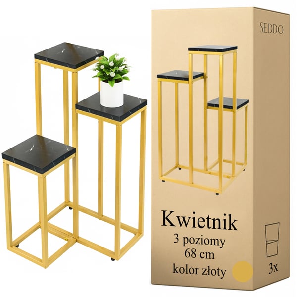 Monitasoinen kukkateline, 3-tasoinen, maalaismainen parvi-lattiateline, 68 cm