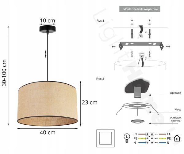HÆNGELAMPE, LOFTKRONE, LAMPESKÆRM 40 CM