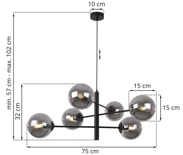 VICENZA MUSTA RIIPPUVALAISIN 6 LITTEÄÄ GRAFIITTIVARJOSTINTA E14