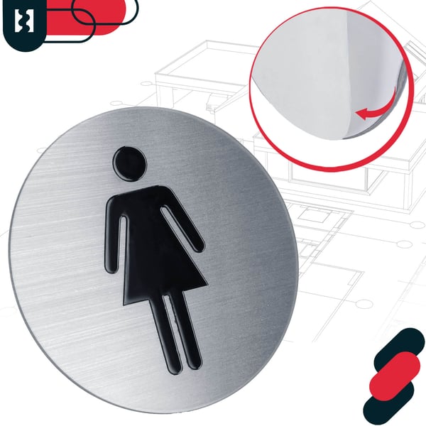 KOTARBAU® Dametoiletdørskilt piktogram rundt selvklæbende rustfrit stål 7 x 7 cm