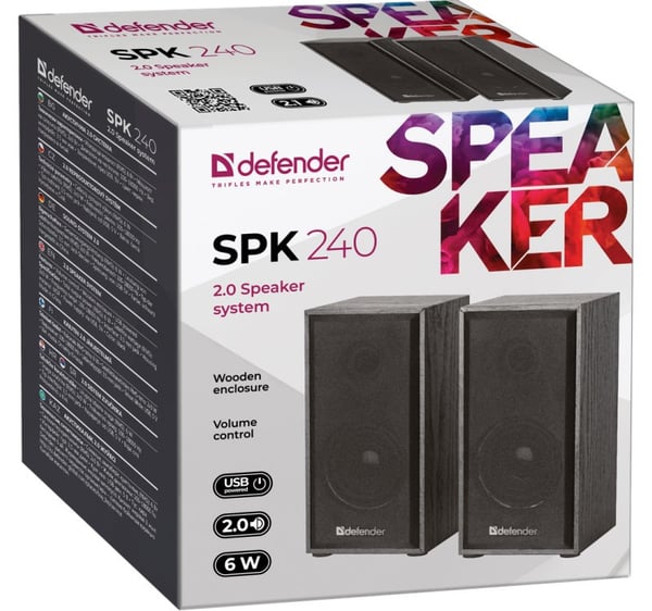 Defender SPK-240 2.0 6W USB-högtalare Grå-Svart