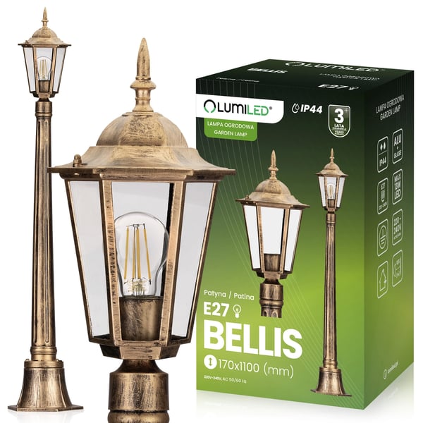 Ulkopuutarhavalaisin E27 matala pylväslyhty 110 cm Patina BELLIS LUMILED