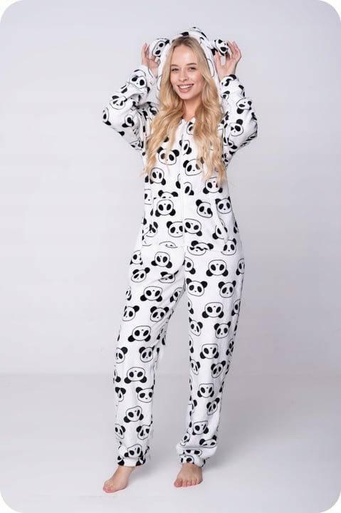 Kigurumi jumpsuit pyjama vit panda onesie kostym