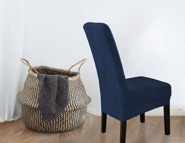 Paksu samettinen tuolinpäällinen, tummansininen, koko L, suuri, korkea selkänoja 70 cm