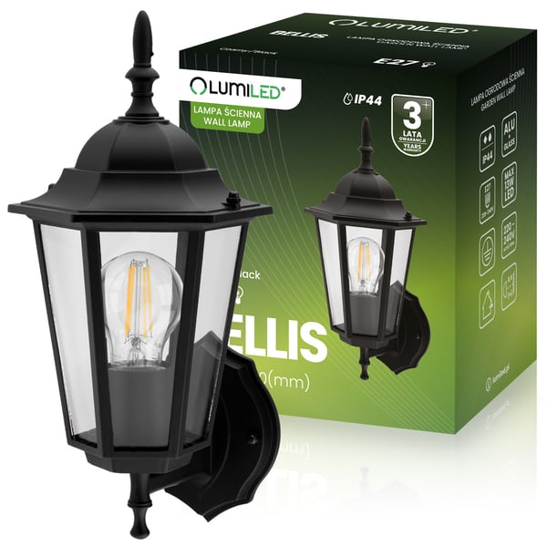 Puutarhaseinävalaisin, E27, ulkokäyttöön, Elevation, lyhty, ylöspäin, musta, BELLIS LUMILED
