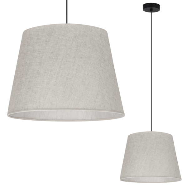 HÄNGLAMPA, LINNEKON, SVART, 1 PLATTA, LJUSBEIGE LAMPSKÄRM, L01 38CM