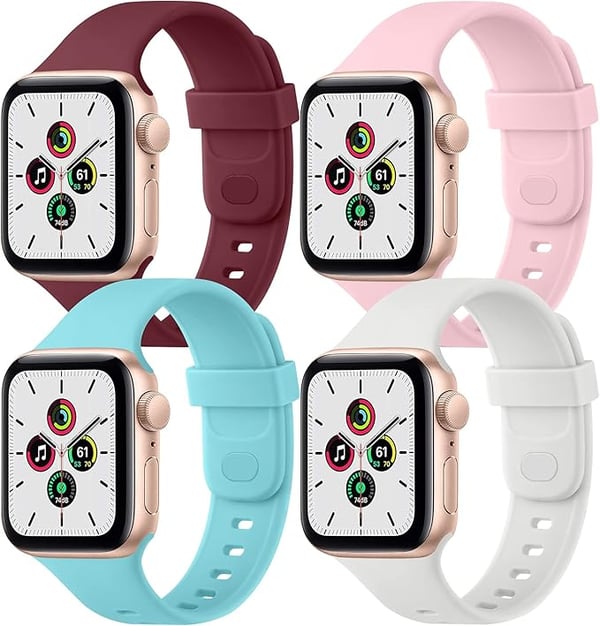 Silikonirannekkeet Apple Watch 1/2/3/4/5/6/7/8/9/SE 38/40/41 -kellolle (4 kpl)