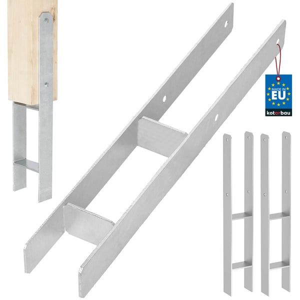 KOTARBAU® H-søjlefod til vægmontering, galvaniseret stålankre 80 mm, 2-pak
