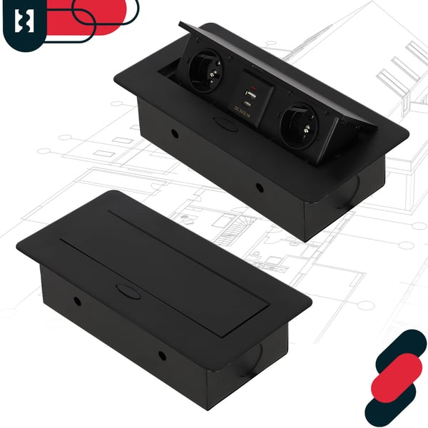 KOTARBAU® Indbygning bænkuttag Kombibox 2 udtag 230V + USB A+C