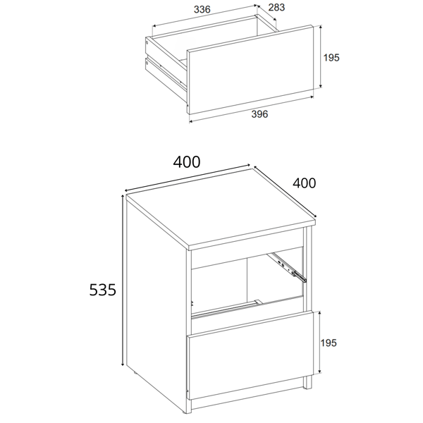 SORT NAGTSKAB 40CM 2 SKUFFER STOR HØJ NATGBORD NAKASTLIK LOFT