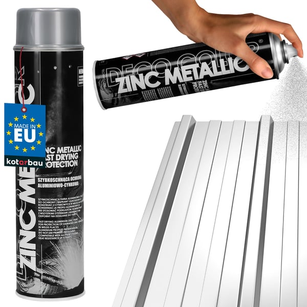 KOTARBAU® Metallisk zink spraymaling, hurtigtørrende aluminium-zink-forberedelse til galvaniserede overflader, 600 ml