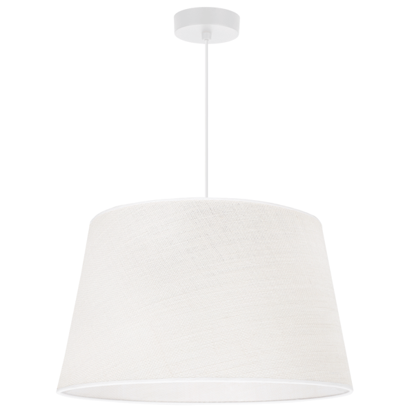 HÆNGELAMPE I JUTE, HVID, 1 FLAD HVID LAMPESKÆRM 44 CM