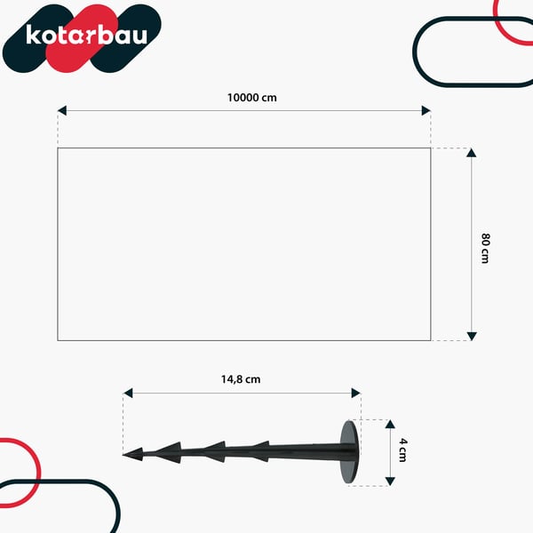 KOTARBAU® Ukrudtsbeskyttelsestekstil til havebrug, universel, til ukrudt, sort rulle, 70 g/m², 0,8 x 100 m + pløkker