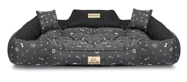 Hundeseng kennel KINGDOG 115x95 cm personaliseret vandtæt sølv knogler