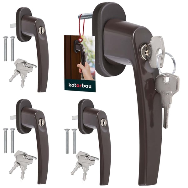 KOTARBAU® 4 st. fönsterhandtag med nyckel brun aluminium pulverlackerad lås 35 mm spindel
