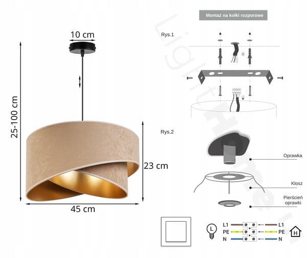 HÆNGENDE LAMPE LOFTSKRONE GYLDEN FLØJLSSKÆRM