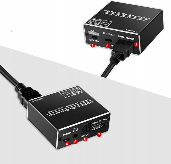 HDMI 2.0 TOSLINK -äänimuunnin 5.1 ARC TOSLINK SPDIF HDCP 4K60