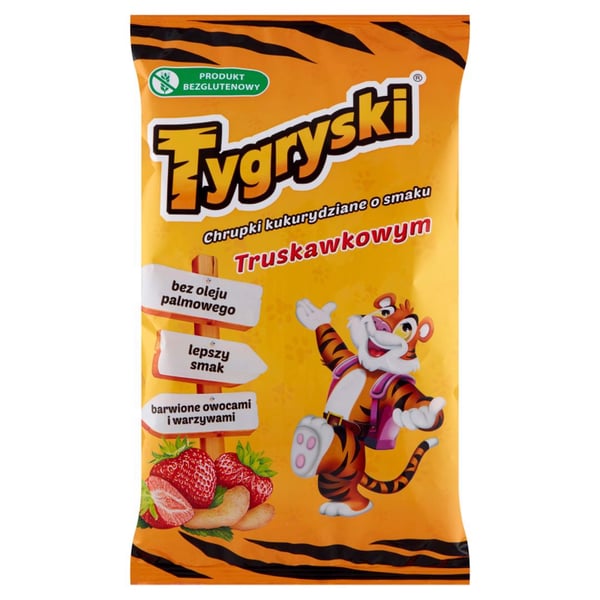 Tygryski mansikanmakuiset maissisipsit 70 g Tygryski mansikanmakuiset maissisipsit 70 g